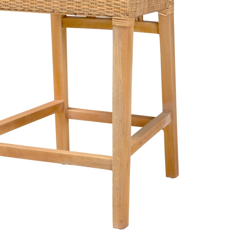 bali & pari Monaco Bohemian Natural Rattan and Mahogany Wood Counter Stool