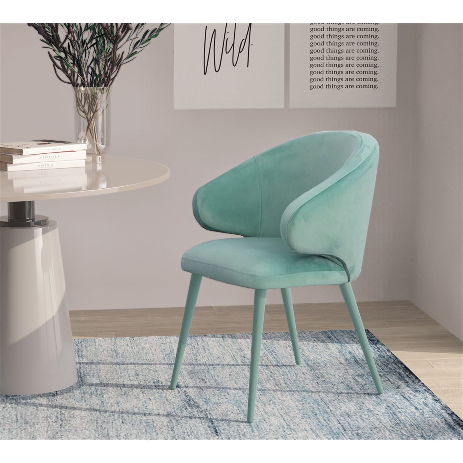 Aqua upholstered shop dining chairs