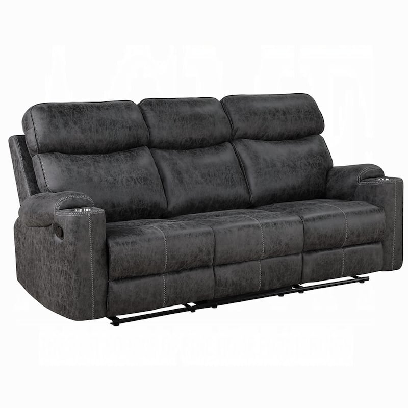 Hori Manual Recliner Sofa, 86 Inch, Dark Gray Microfiber, Cupholders