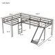 preview thumbnail 5 of 16, L-Shaped Solid Pine Twin Size Loft Bed with Ladder & Slide for 2 Kids