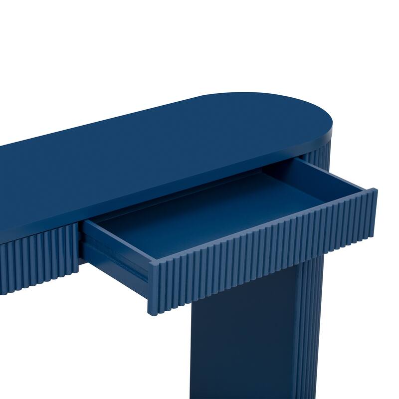 Fluted Console Table Slim Sofa Table Behind Couch Entry Table with 2 Storage Drawers, Narrow Wood Hallway Table for Living Room