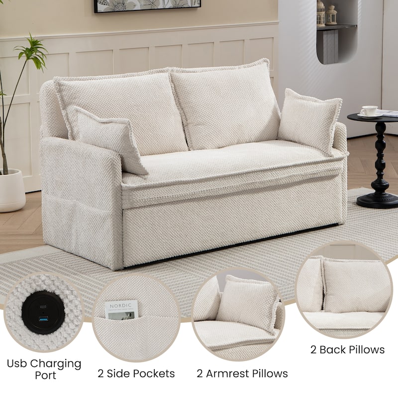 GDFStudio - Harper Lane Corduroy Convertible Sofa Bed with USB Charging & Side Storage for Cozy Apartment Living