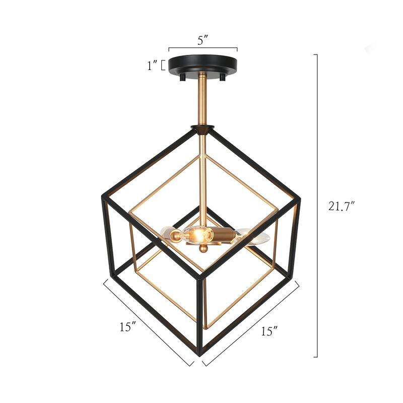 Modern Farmhouse 3-Light Black Gold Lantern Semi-flush Mount Transitional Sputnik Ceiling Lights