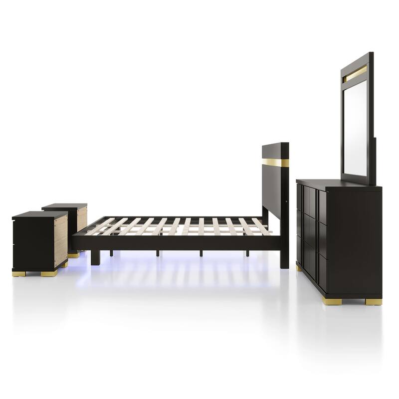 Furniture of America Halifax Modern 5-Piece Wood Platform Bedroom Set with Underbed LED