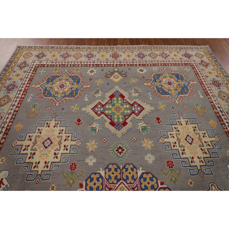 Gray Kazak Area Rug Handmade Wool Carpet - 8'1" x 12'4"