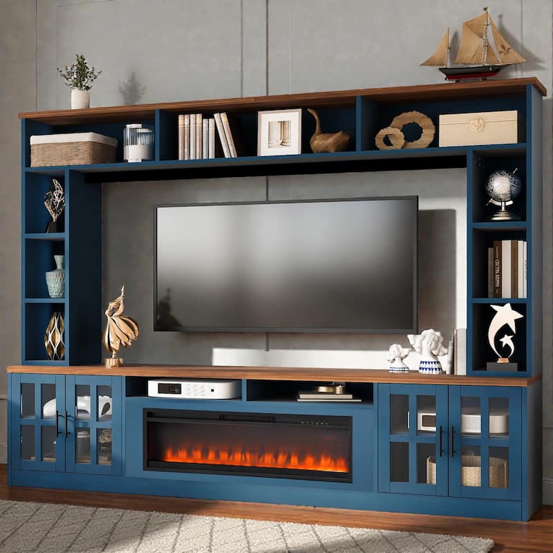 95.5" Wall Unit Entertainment Center with Electric Fireplace, Bookshelves, TV Stand for TVs up to 80"
