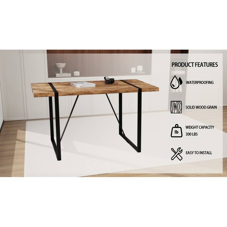 55 "rural industrial rectangular MDF dark wood dining table, 4-6 people, 1.5" thick engineering wood tabletop