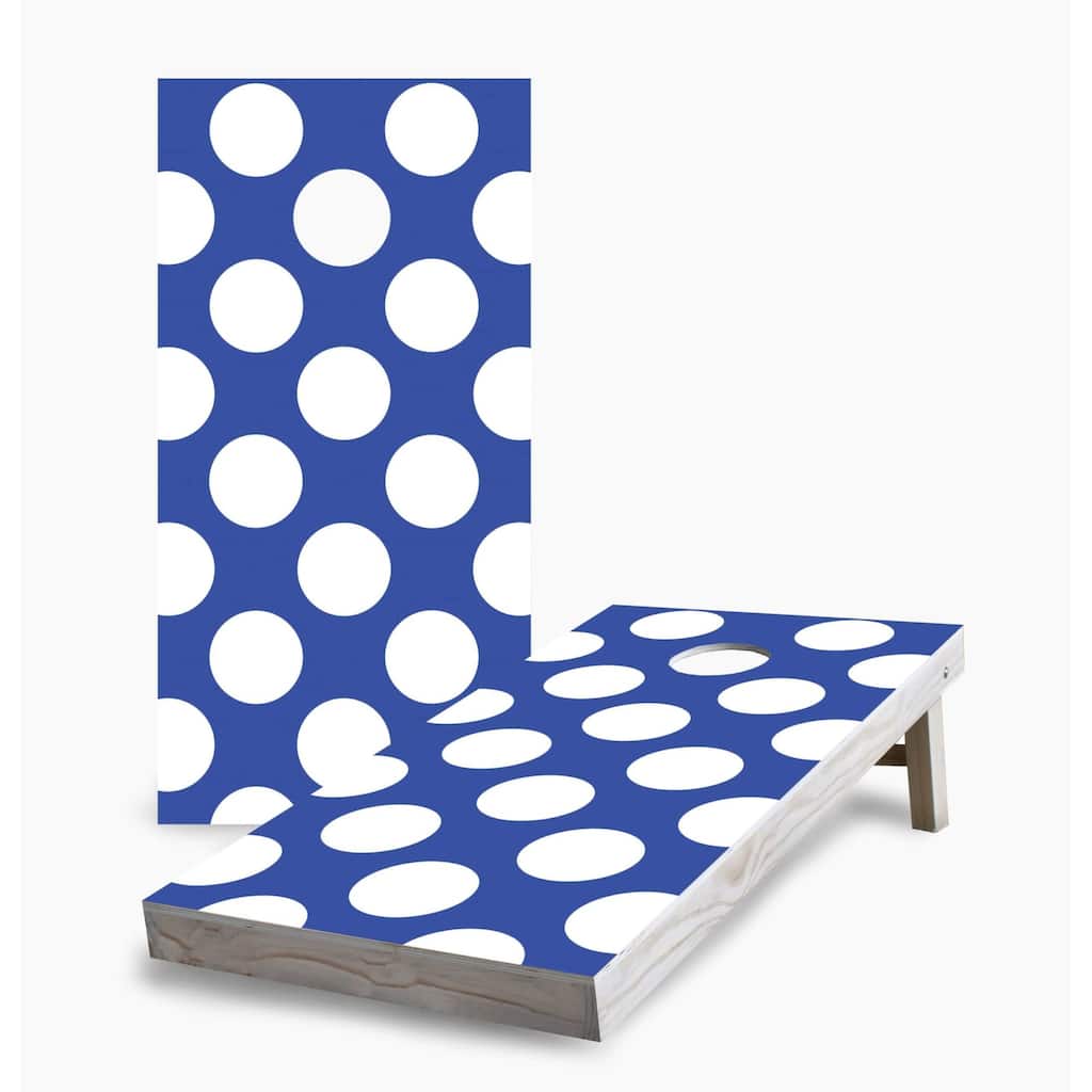 White and Blue Polka Dot Cornhole Boards
