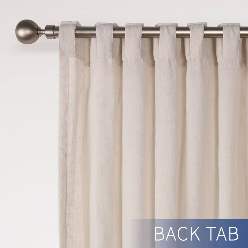 Linen Texture Double Ruffle Semi-sheer Curtain Pair(2 panels)