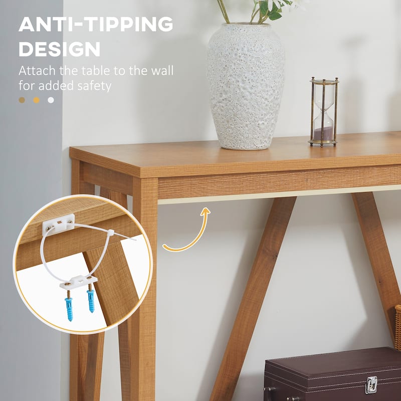 Console Table, Farmhouse Entryway Table with Storage Slatted Shelf, Rustic Sofa Table with Anti-Tipper for Living Room