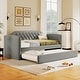 preview thumbnail 5 of 8, Gray Twin Upholstered Daybed Button Tufting Frame Sofa Bed with Trundle and Silver Nail Head Trim, Curved Arms for Guest Room