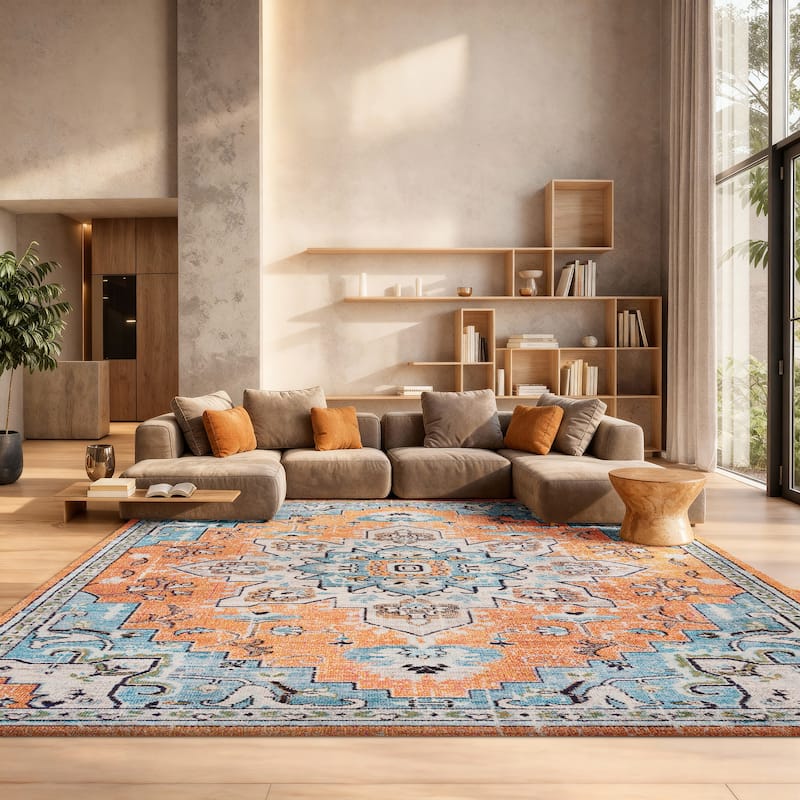 SAFAVIEH Madison Katelijne Boho Medallion Distressed Area Rug - 10' x 14' - Orange/Teal