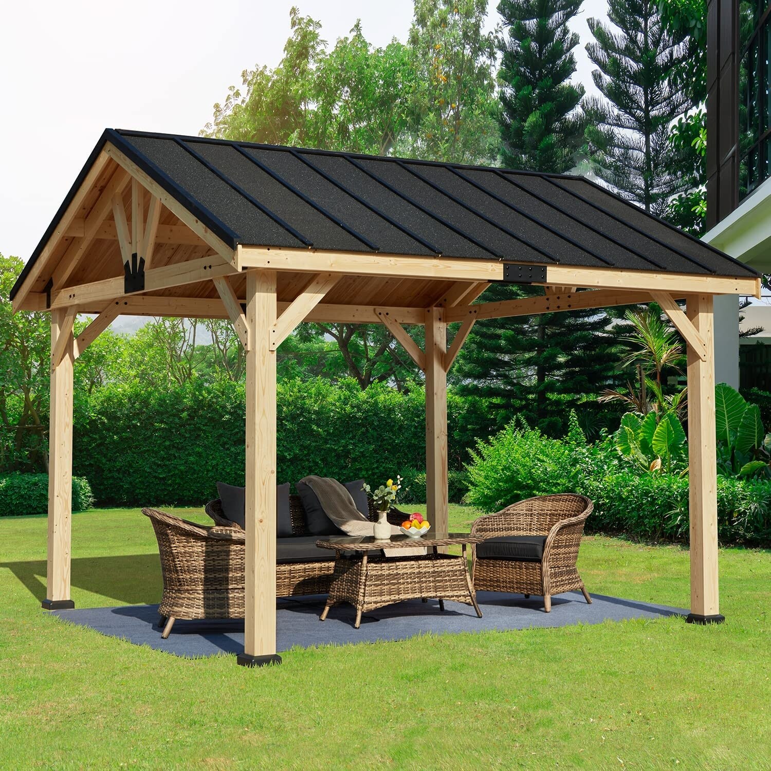 EROMMY11' x 11' Cedar Wood Frame Gazebo 