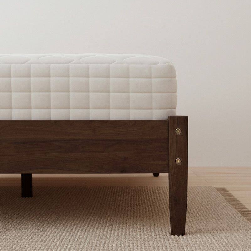 Solid Wood Full Bed Frame Platform Bedframe with Rattan Headboard