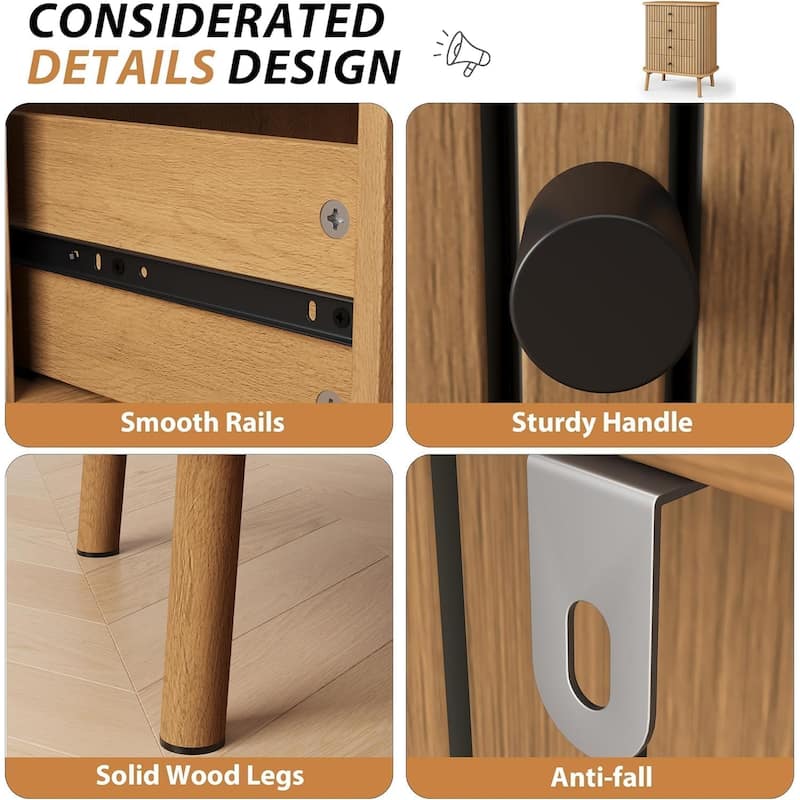 4 Drawer Dresser for Bedroom, Boho Chest of Drawers with Matte Black Handles and Wood Legs
