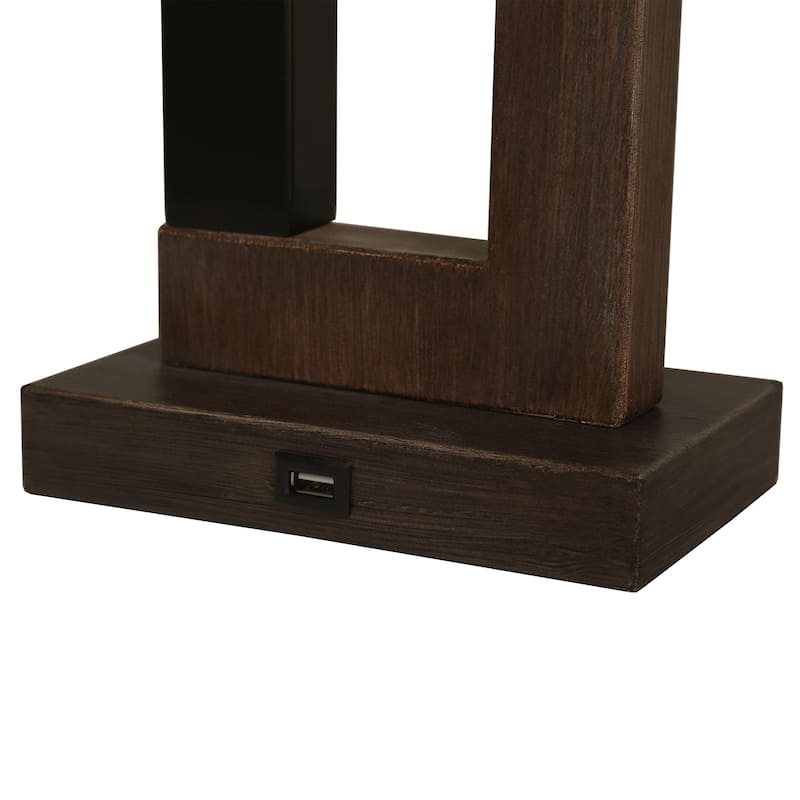 25.9" Rectangle Cotton Shade Wood Table Lamps Set of 2