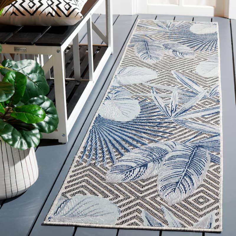 SAFAVIEH Cabana Diemut Indoor/ Outdoor Waterproof Transitional Rug - 2' x 10' Runner - Ivory/Navy