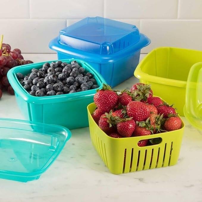 Hutzler 3-in-1 Berry Keeper Colander and Container, Keeps Berries Fresh Longer, 2 Pints - Blue