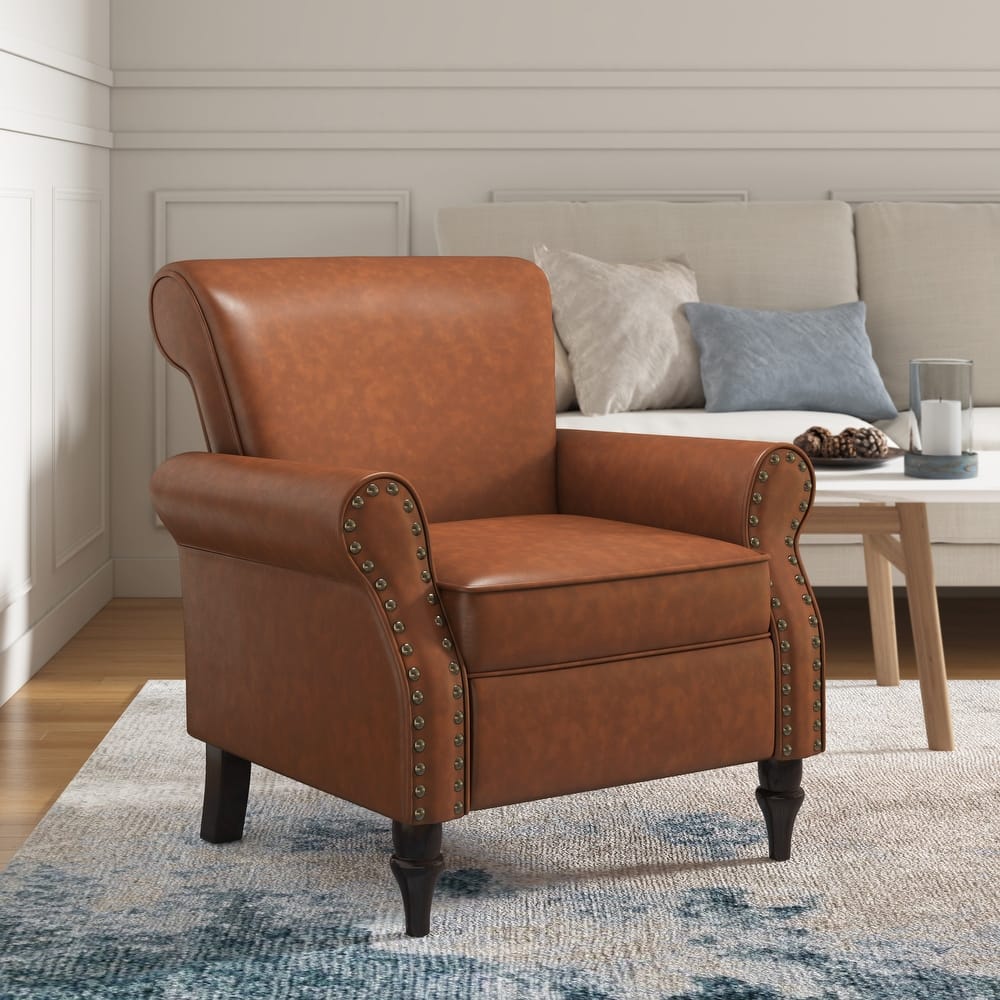 Modern Upholstered Armchair Nailhead Trim Accent Chair