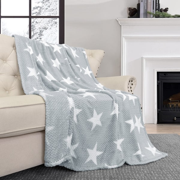 slide 2 of 6, Star Printed Flannel Travel Throw 50" x 70" - Silver