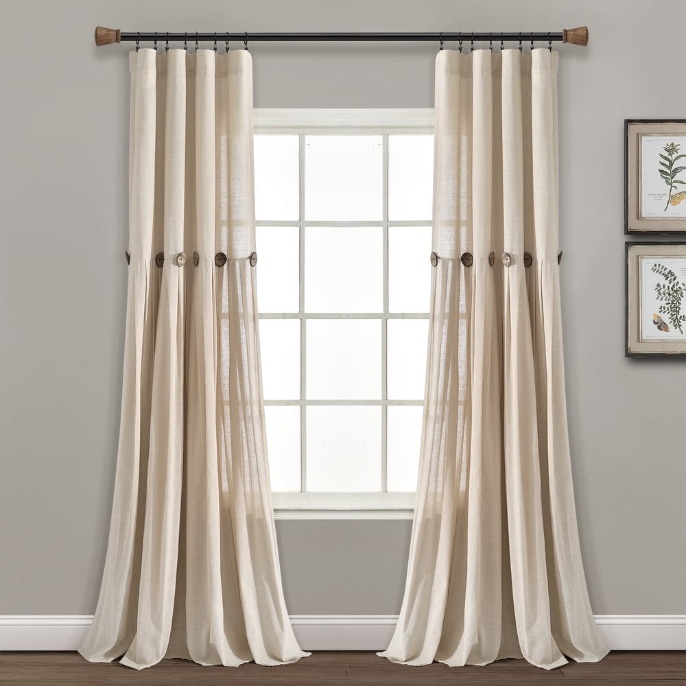 Lush Decor Linen Button New Window Curtain Single Panel - 108" x 40"