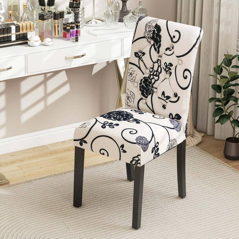 Costway Set of 2 Parsons Upholstered Fabric Chair with Wooden Legs