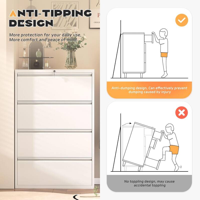 4 Drawer Metal Lateral Filing Cabinet with Lock
