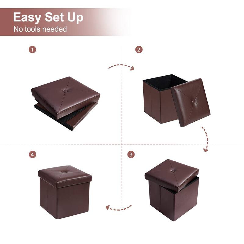 Folding Storage Ottoman, Foot Rest Stool Footstool, Leather Tufted Ottoman, Small Ottoman Cube for Living Room Bedroom Dorm