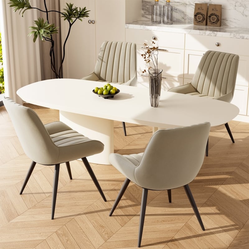 4-piece Modern Upholstered Dining Chairs Set with Metal Legs (Excluding Table) - Beige