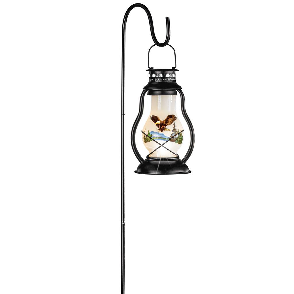 Solar Powered Majestic Eagle Lantern with Shepherd's Hook - 11.000 x 7.250 x 7.130