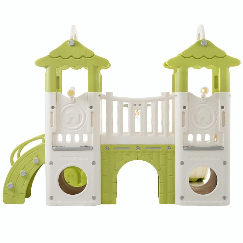 8-in-1 Toddler Climber and Slide Set - Freestanding Kids Slide Playset with Basketball Hoop and More