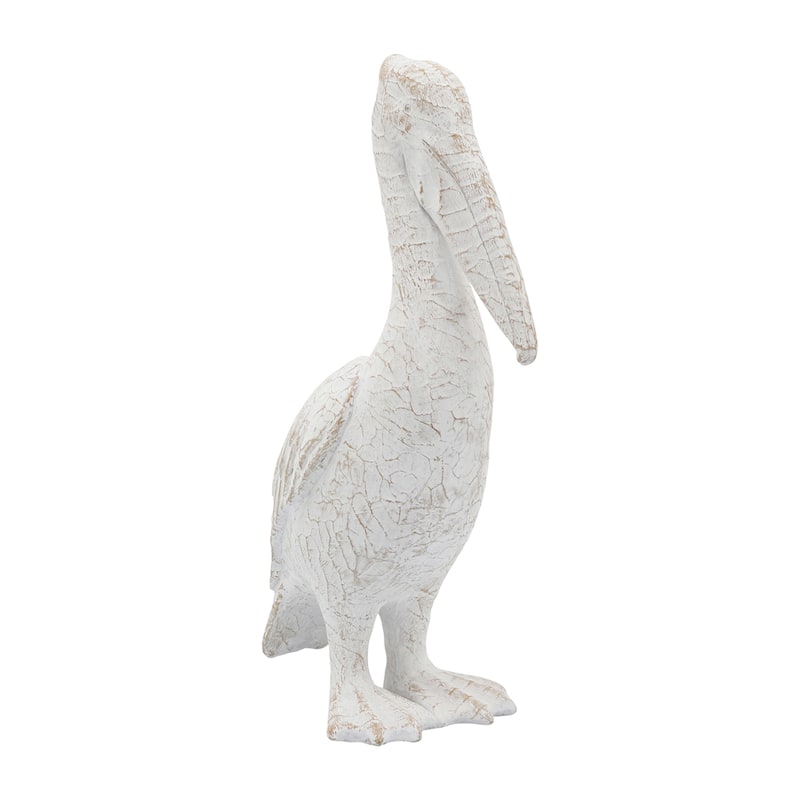 White Ceramic Pelican Statue Contemporary Coastal Distressed White Decorative Pelican Sculpture for Home or Office