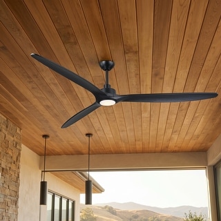 80" Black Modern Large Solid Wood 6-Speed Dimmable Ceiling Fan with Light Remote