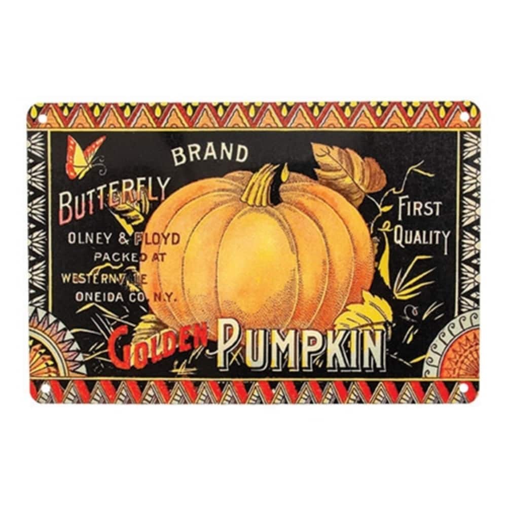 Multi Color Metal Pumpkin Tin Sign with Butterfly Autumn Wall Decor 12x8 in - 11.75 x 0.13 x 8 in.