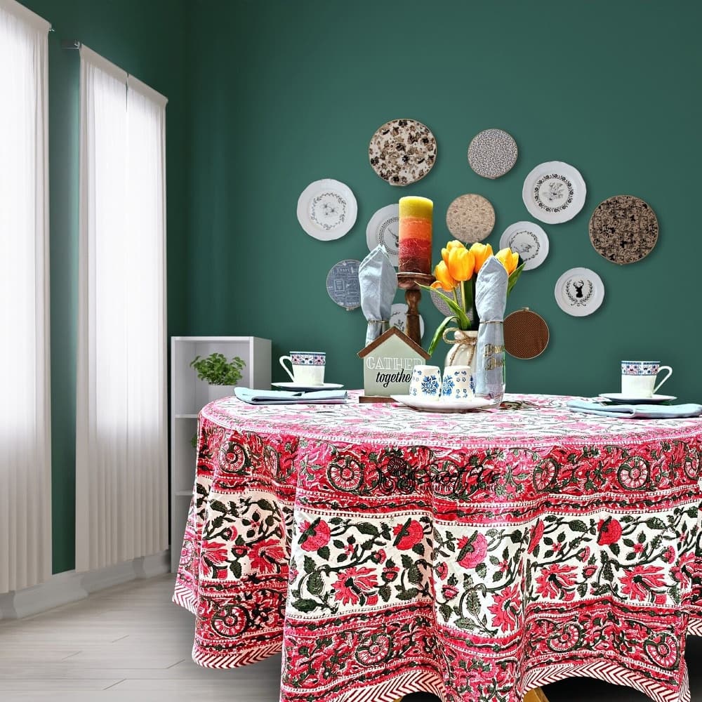 Romantic Floral Block Print Tablecloth Collection