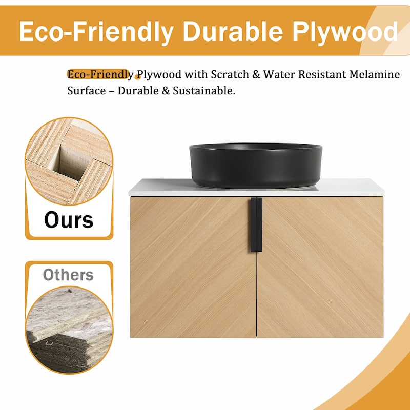 Malwee 30"/36" Floating Bathroom Vanity, Wall Mounted Bathroom Vanity with Ceramic Sink and Soft Close Door