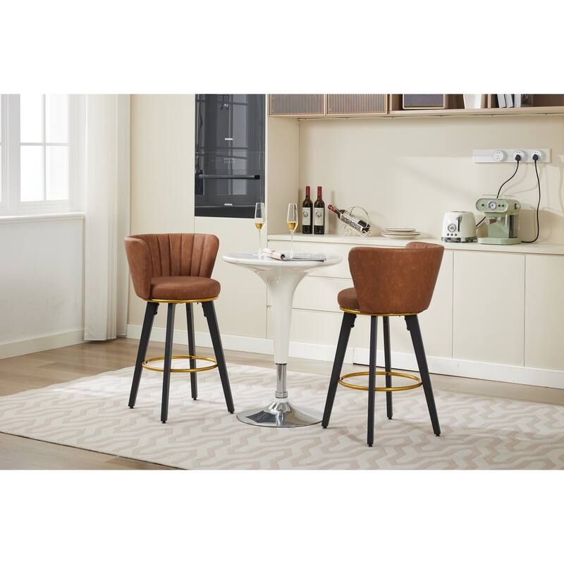 Counter Height Bar Stools Set of 2, 360° Swivel Upholstered Barstools with Backs and Metal Legs, 26" H Seat Height