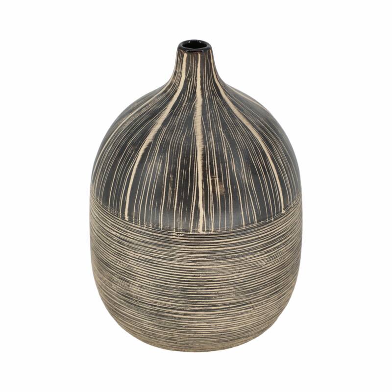 Sagebrook Home Ceramic Tribal Vase Contemporary Rustic Decorative Vase in Brown