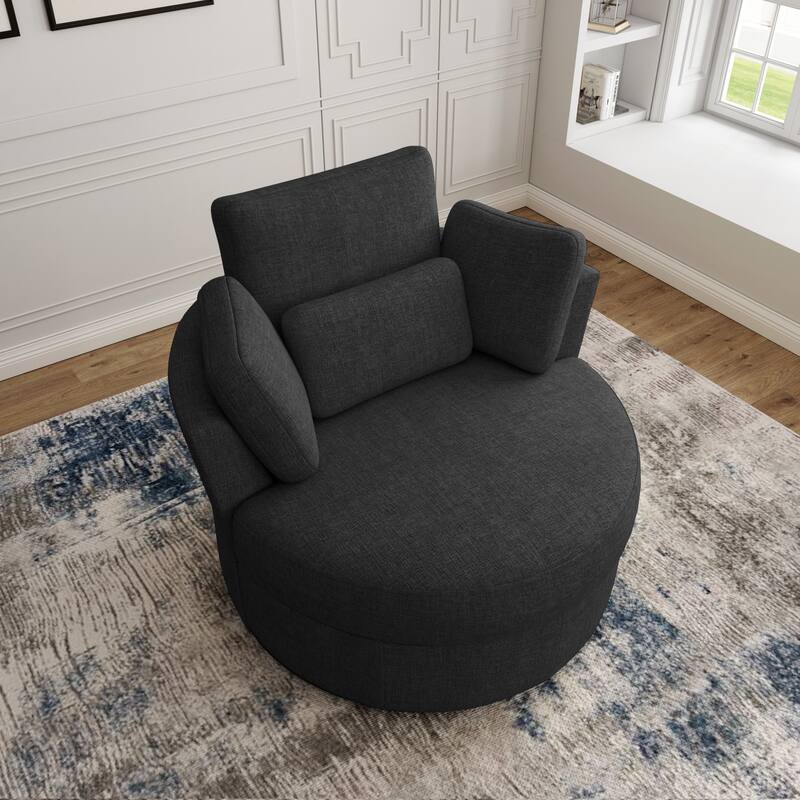 Modern Swivel Barrel Chair, Upholstered Swivel Accent Chair for Living Room