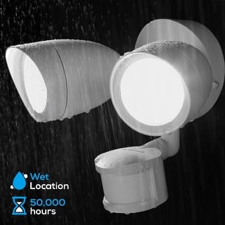 Dual-Head Integrated LED Wall Mount Flood Light with Motion Sensor, Outdoor Security Light, Waterproof