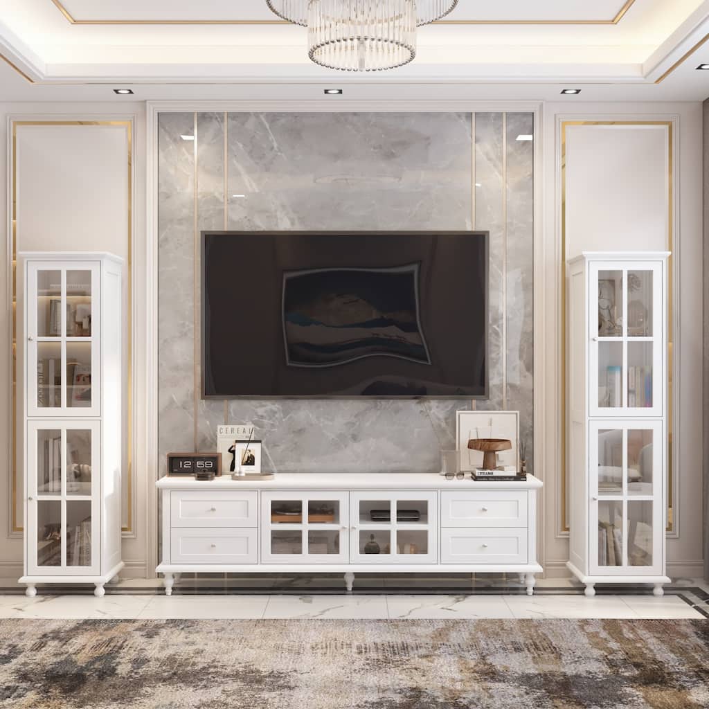 Cabinet Duo Entertainment Center Premium Tempered Glass Display Cabinet - 70.9"Wx21.5"H