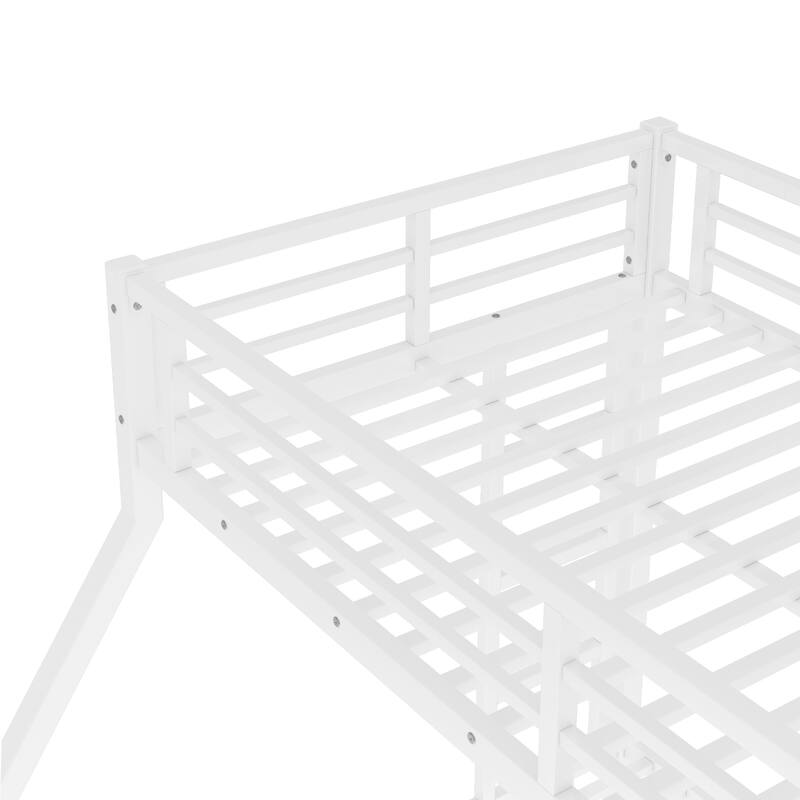 Metal Bunk Bed Frame with Safety Guardrail, Heavy Duty Metal Slat Support, Noise Free