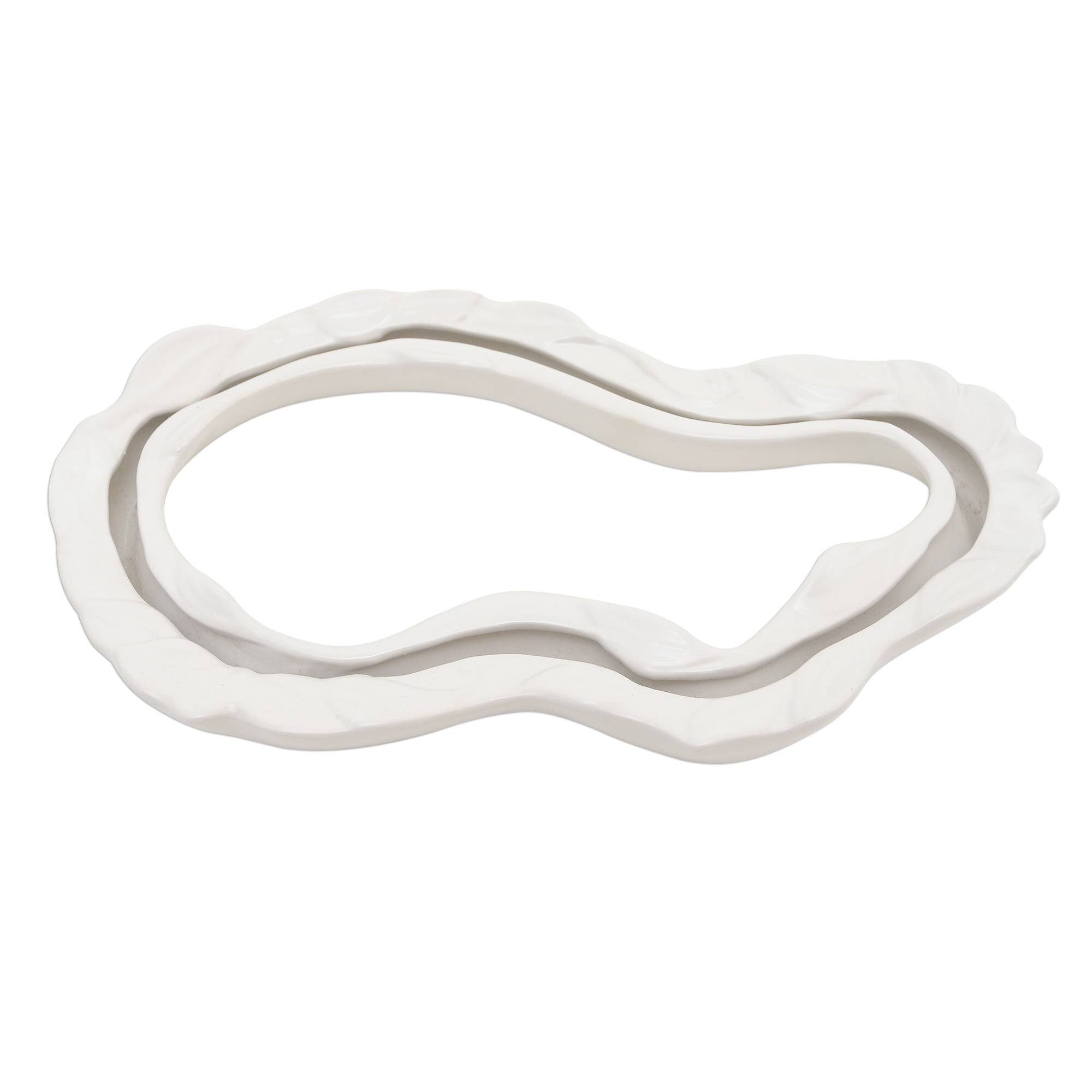 NOVICA Living Flow in White, Ceramic blossom vase