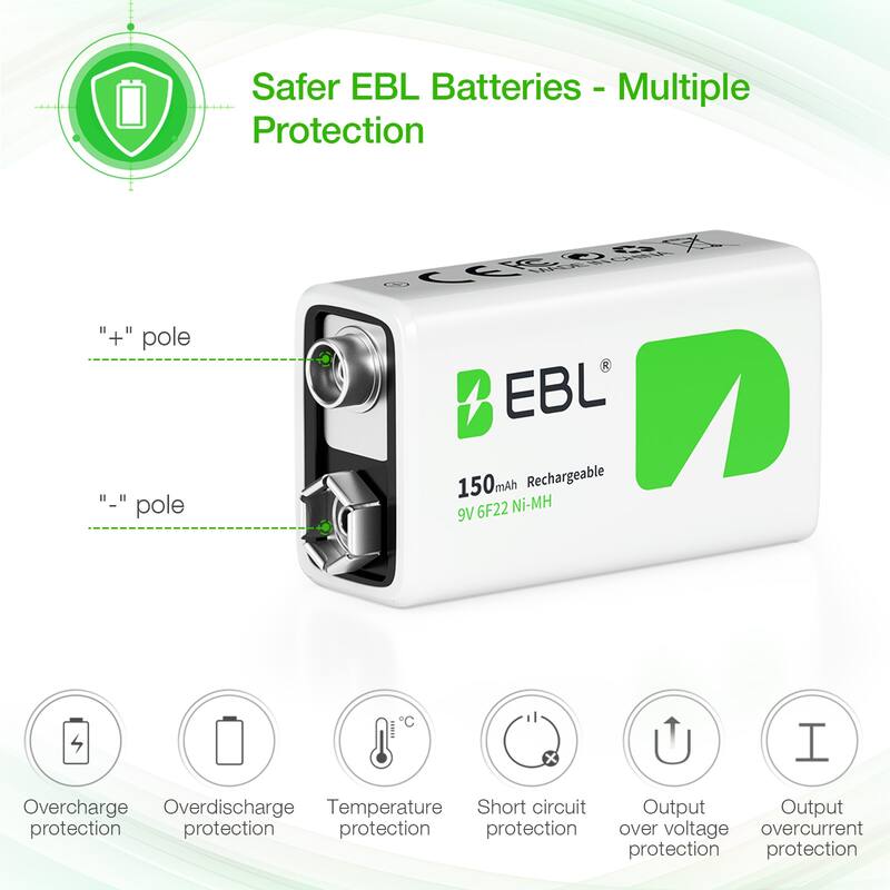EBL Rechargeable 9V Battery NiMH 150 mAh2