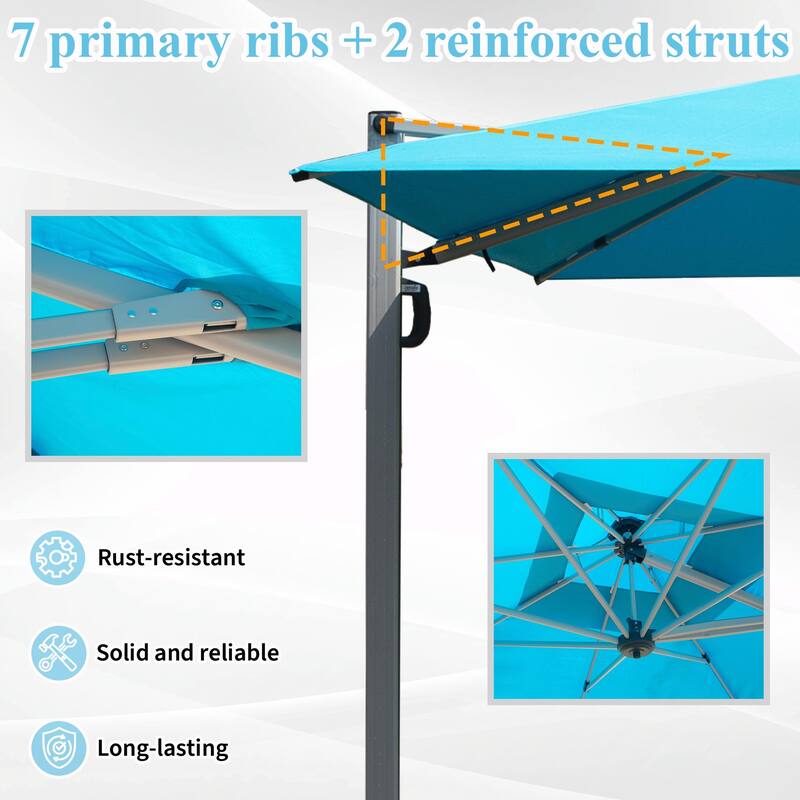 Aluminum Patio Umbrella - 360° Rotation, Hydraulic Lift