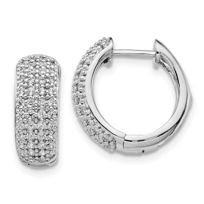 Curata 14k White Gold Diamond Hinged Hoop Earrings - 15x15mm Wide 6mm Thick