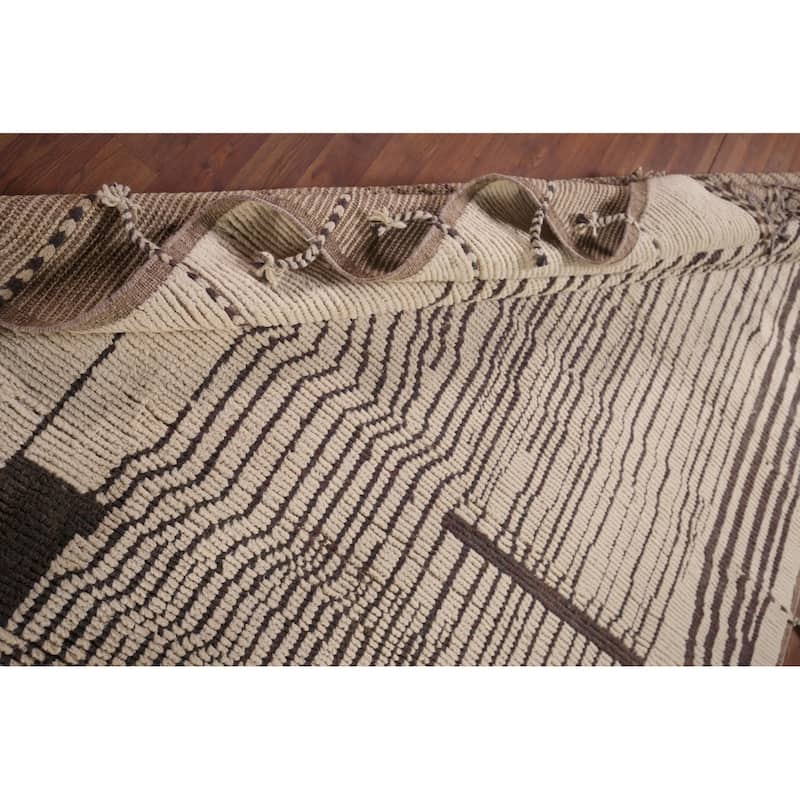 Striped Moroccan Area Rug Hand-Knotted Wool Carpet - 6'9"x 10'2"