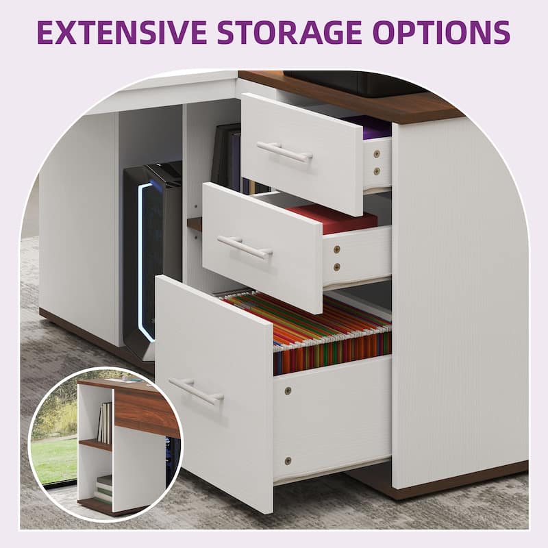 Moasis 71" L Shaped Office Computer Desk with Drawers and File Cabinet