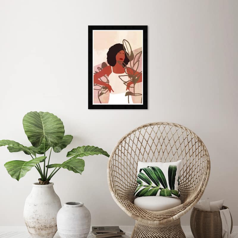 Wynwood Studio Prints People and Portraits Venture in Plants Pink and Modern & Contemporary Wall Art Canvas Print - Black