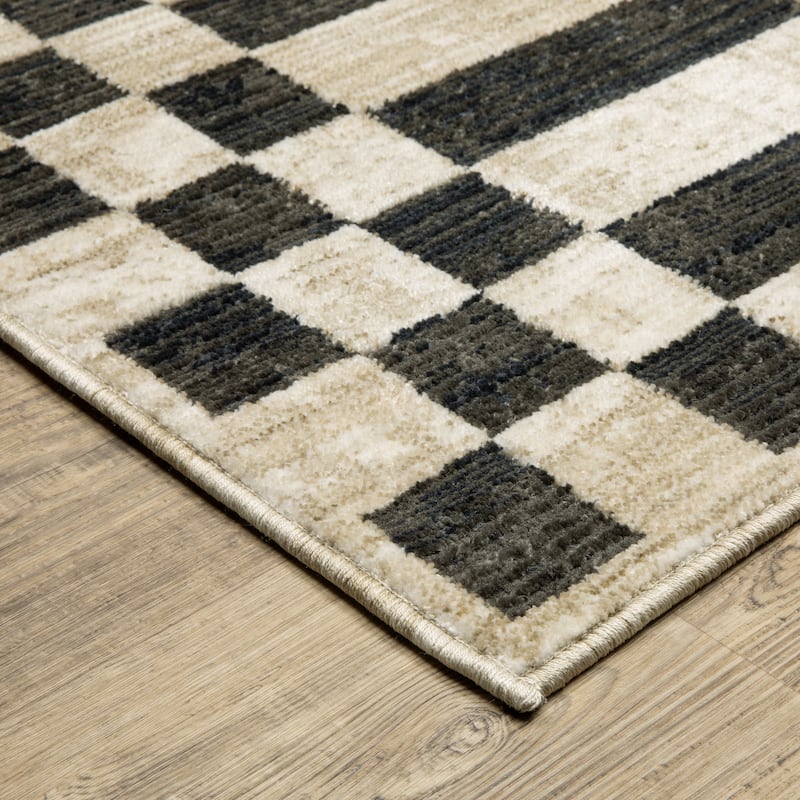 Hansel Blocks and Stripes Beige/ Black Area Rug